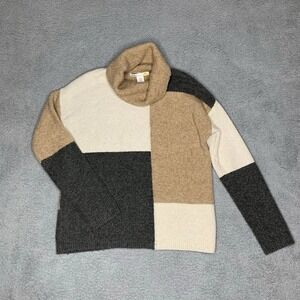 C&C California Sweater M Wool Blend Neutral Colorblock Gray Brown Artsy Western